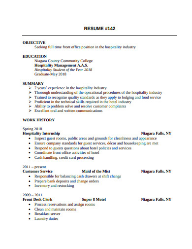 hospitality management resume objective examples