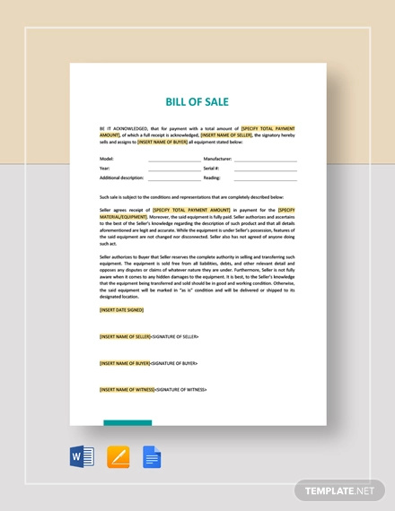 Printable Blank Bill of Sale Template - 11+ Free Word, PDF Documents ...