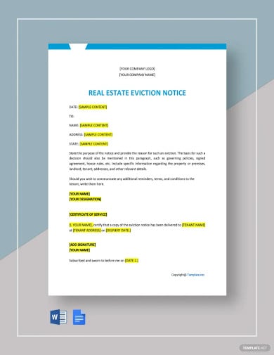 blank real estate eviction notice template