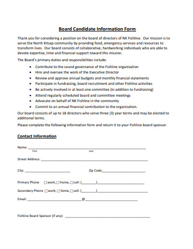board candidate information form template