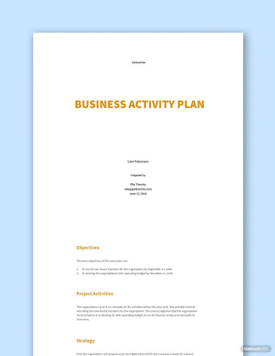 business activity plan template