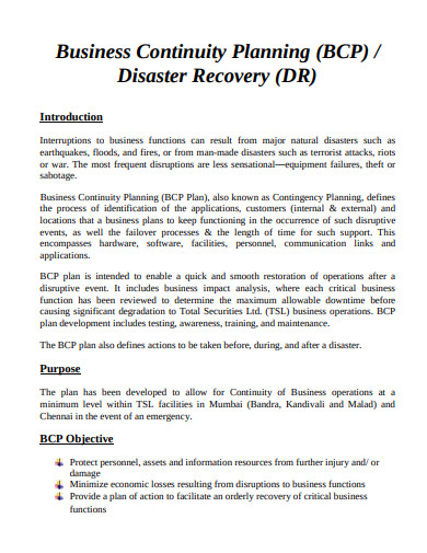 business continuity planning and disaster recovery