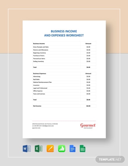 business income expenses worksheet