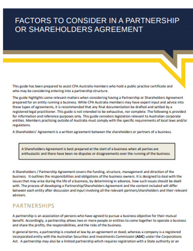 business partnership shareholder agreement