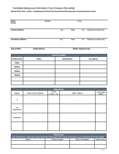 candidate background information form template