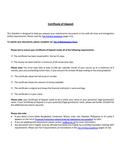 certificate of deposit maturity