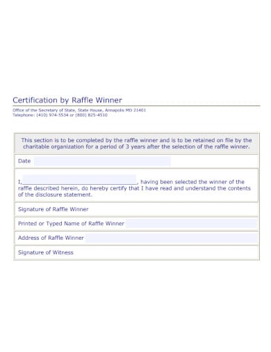 certification by raffle winner template