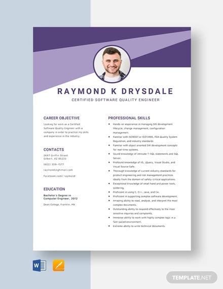 certified software quality engineer resume template