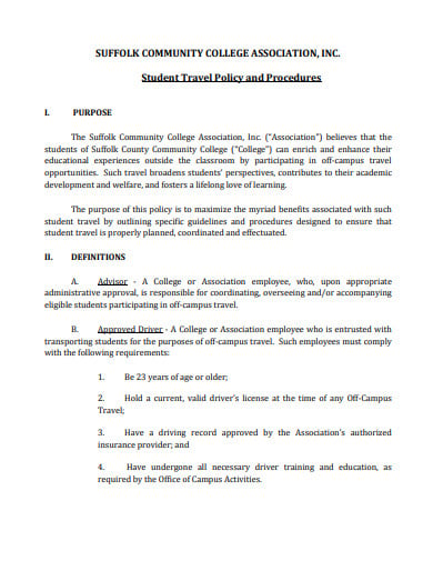 college student travel policy