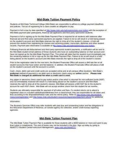 college tuition payment policy template