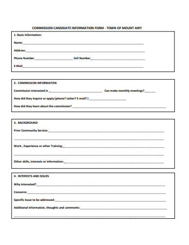 commission candidate information form template