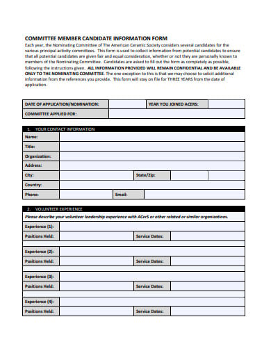 committee member candidate information form template