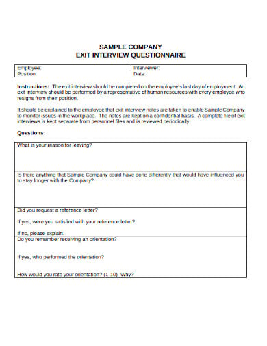 company exit interview questionnaire