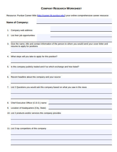 company research worksheet template