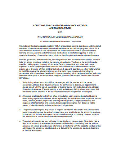 conditions for classroom and school visitation and removal policy template