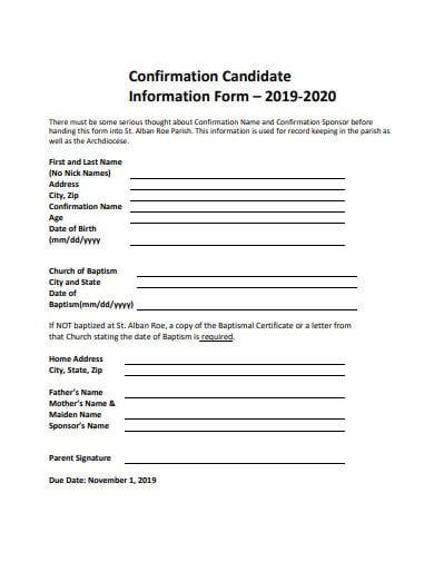 confirmation candidate information form template