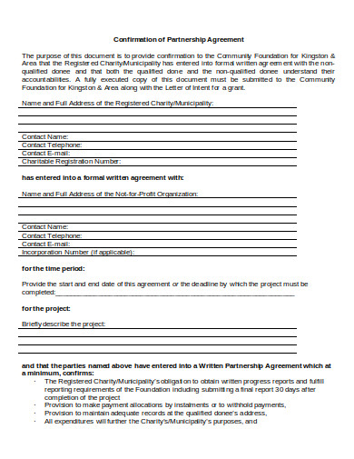 conformation of partnership agreement form