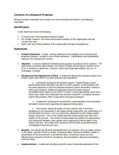 contents of research proposal example