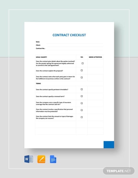 contract checklist template