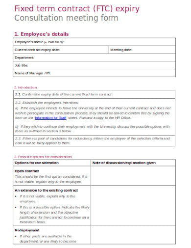 contract expiry staff consultation meeting form