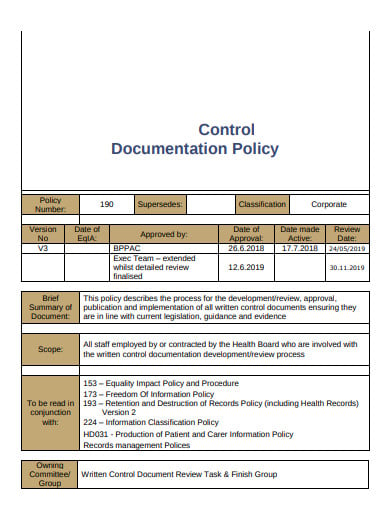 control policy documentation template
