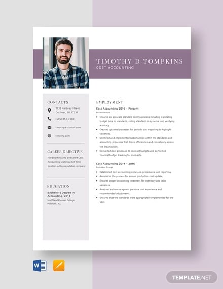 cost accounting resume template