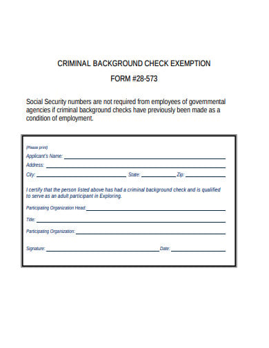 criminal background check exemption form