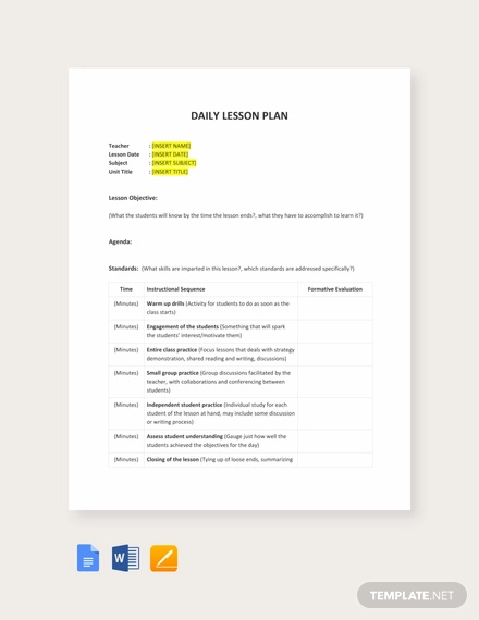 High School Daily Lesson Plan Template