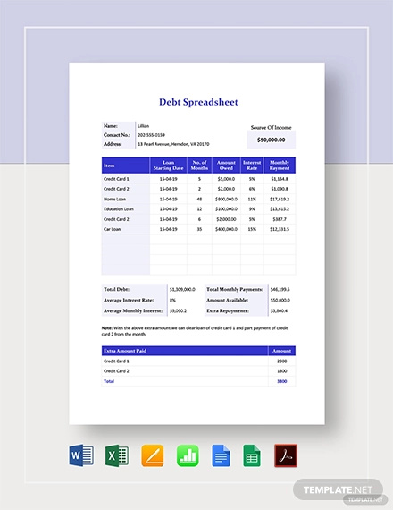 debt spreadsheet template