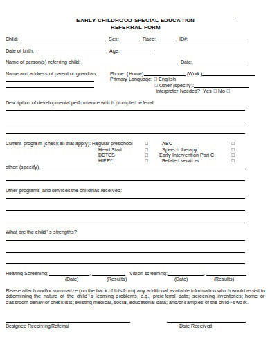 early childhood special education form in doc