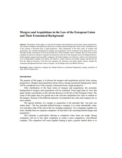 economical mergers and acquisitions law template