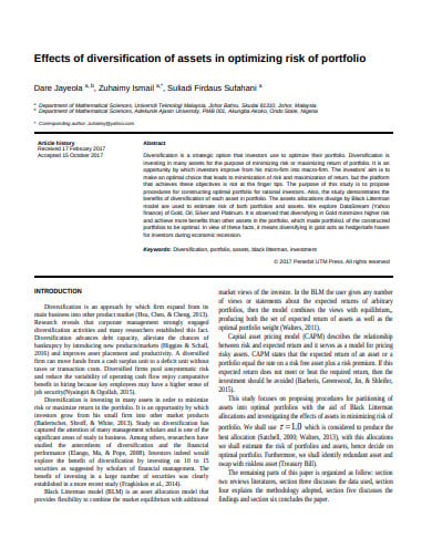 effects of diversification of assets in optimizing risk of portfolio