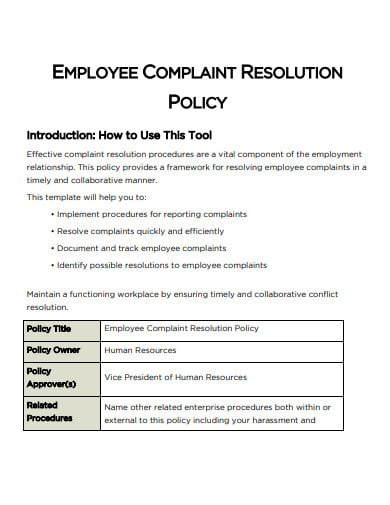 employee complaint resolution policy template