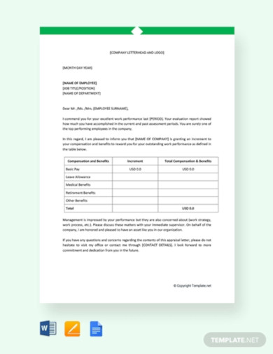 employee performance appraisal letter template
