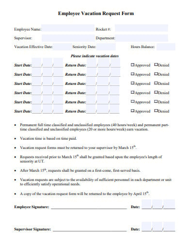 employee vacation request form template