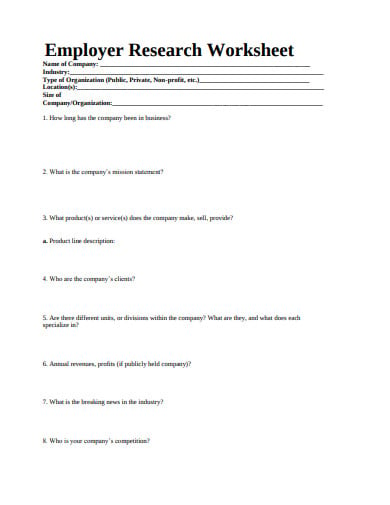 employer research worksheet template