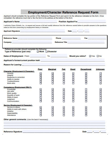 employment character reference request form template