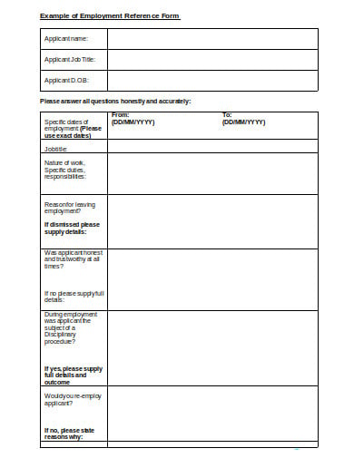 employment reference form example