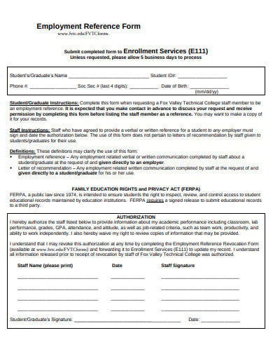 employment reference request enrollment form template