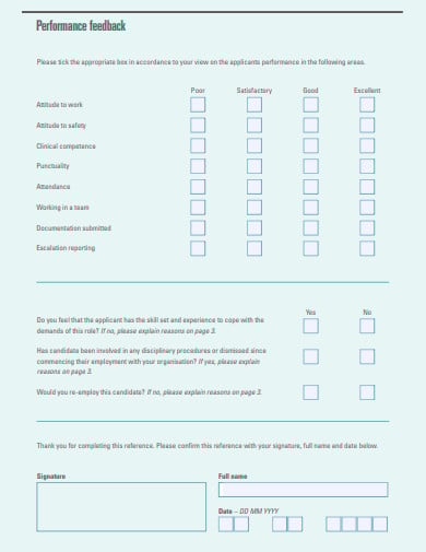 employment reference request feedback form template