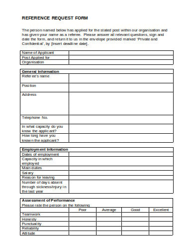 employment reference request form sample