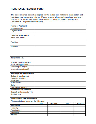 10+ Employment Reference Request Form Templates in PDF | XLS | DOC