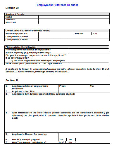 employment reference request form in doc