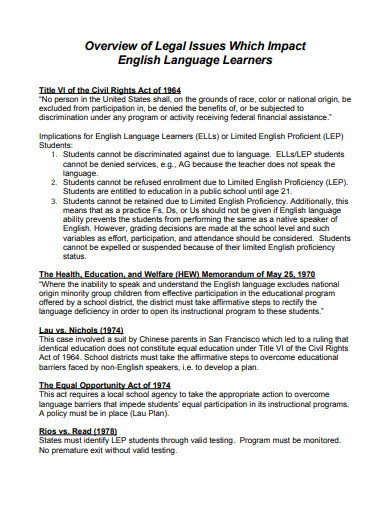 english language learners overview template