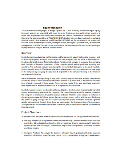 12+ Equity Research Report Templates in PDF | MS Word | XLS