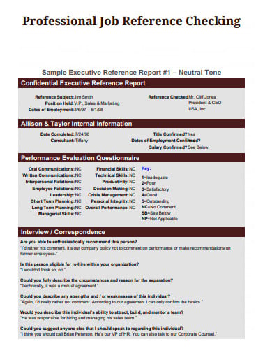executive reference checking report template