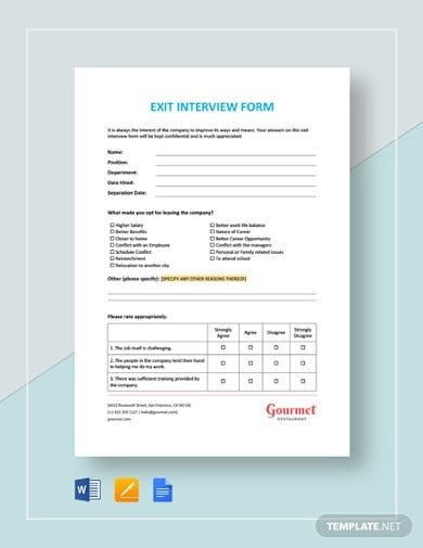 Company Exit Interview Questionnaire Excel Template And Google Sheets File  For Free Download - Slidesdocs