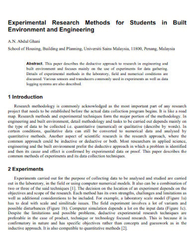 research proposal experimental design example