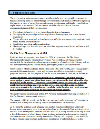 facility asset management plan template