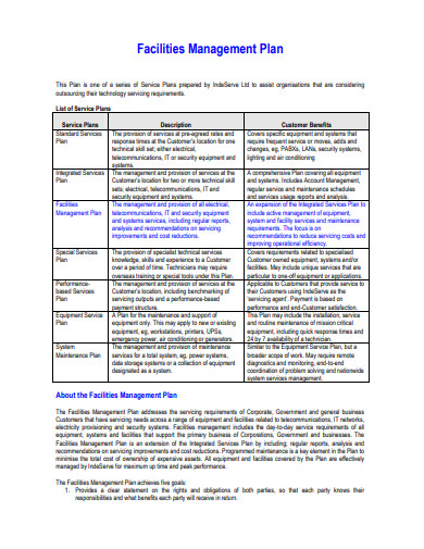 facility management plan template